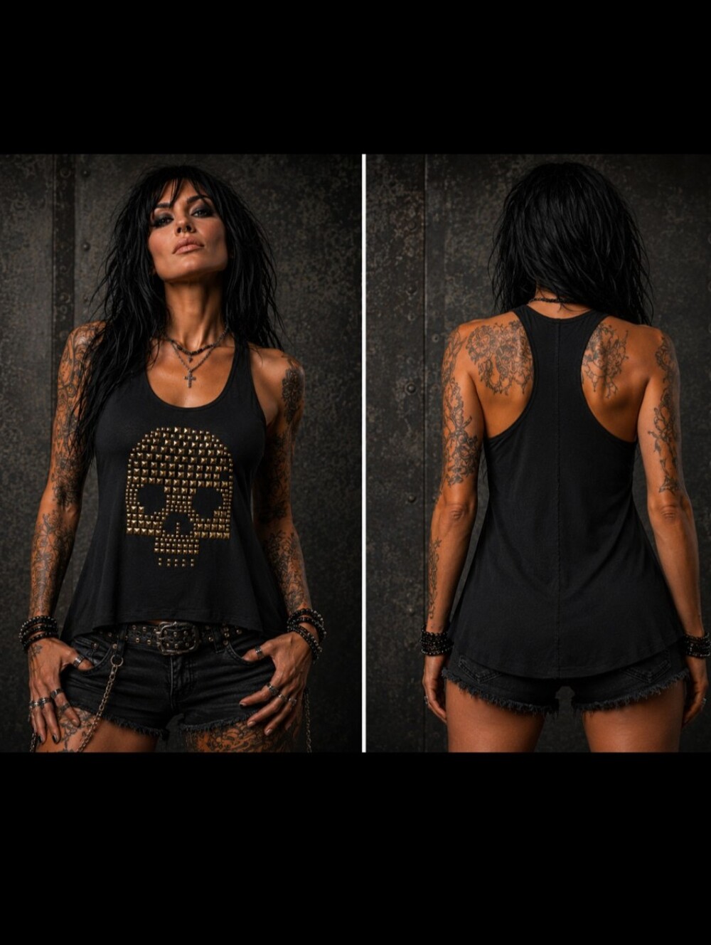 THE CLASSIC - Size XS - Black Tank with Gold Stud Skull